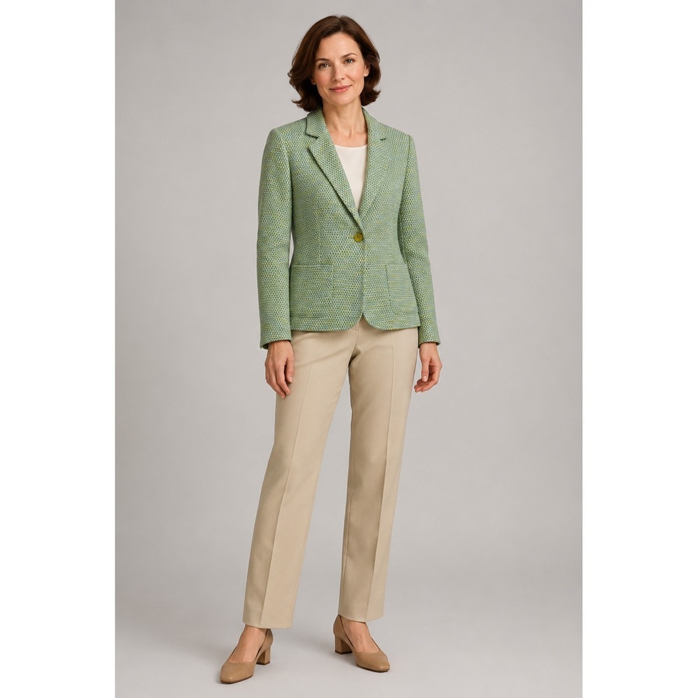 Talbots Spring Blazer Jacket Womens 12 Green Cotton Knit Lined Pockets